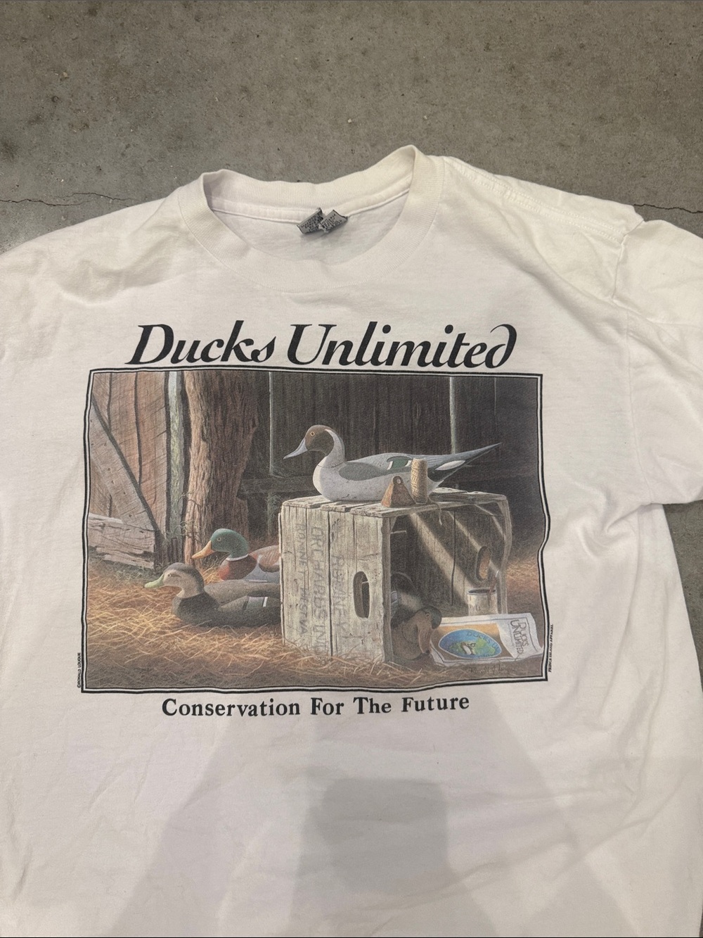Vintage Ducks Unlimited Single Stitch Tee Size Large White Duck Decoy 90s USA